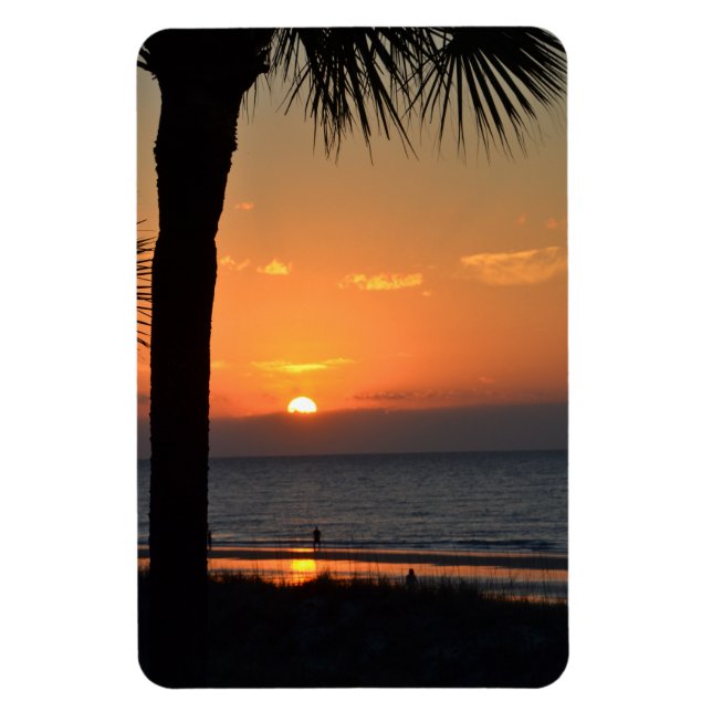 Solnedgång med Handflatan Träd Silhouette Beach Sc Magnet (Vertikal)