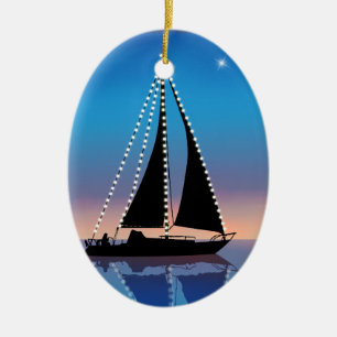 Solnedgång med Helgdag Ljus Julgransprydnad Keramik