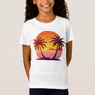 Solnedgång Med Palmträd Vektor  T Shirt