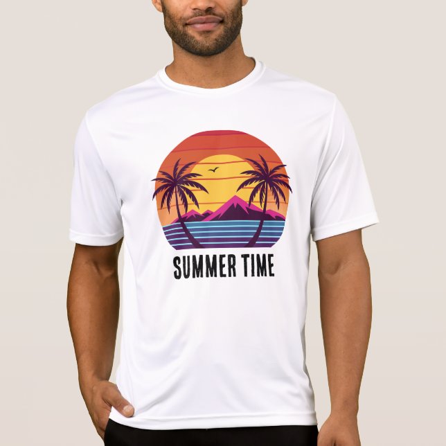 Solnedgång Med Palmträd Vektor T Shirt (Framsida)