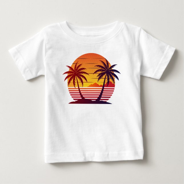 Solnedgång Med Palmträd Vektor  T Shirt (Framsida)