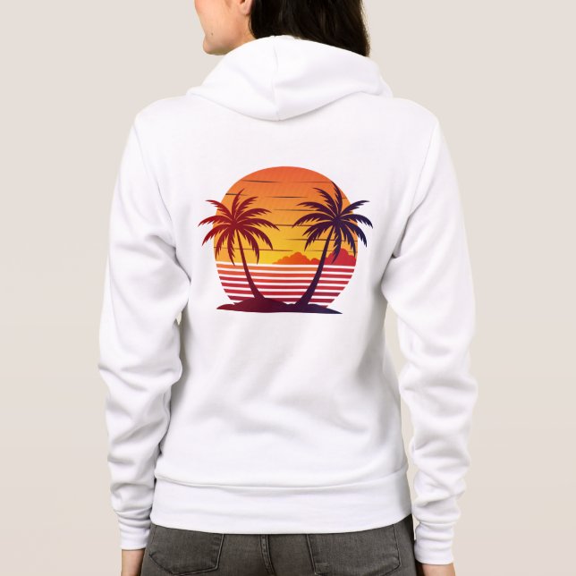 Solnedgång Med Palmträd Vektor  T Shirt (Baksida)