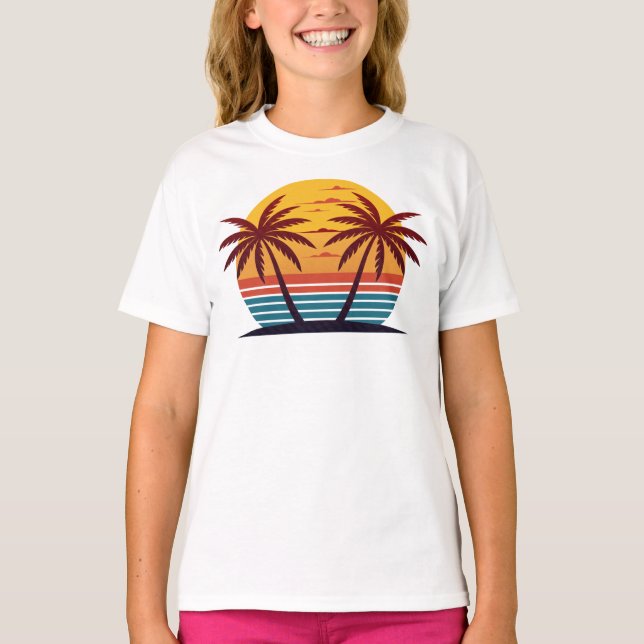 Solnedgång Med Palmträd Vektor T Shirt (Framsida)