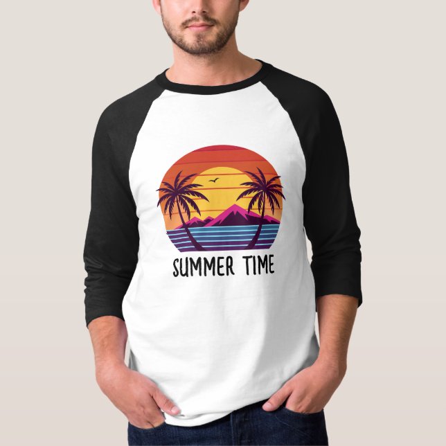 Solnedgång Med Palmträd Vektor T Shirt (Framsida)