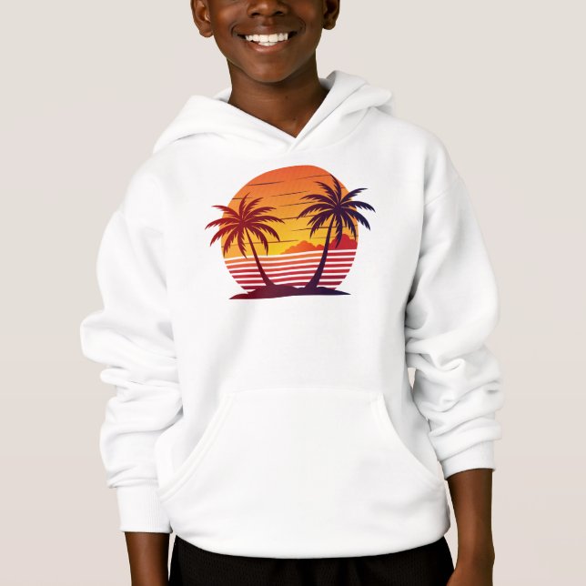 Solnedgång Med Palmträd Vektor  T Shirt (Framsida)