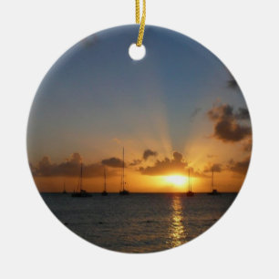 Solnedgång med segelbåtar - Tropiskt liggande foto Julgransprydnad Keramik