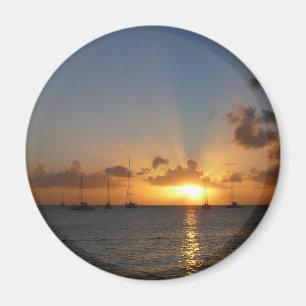 Solnedgång med segelbåtar - Tropiskt liggande foto Magnet