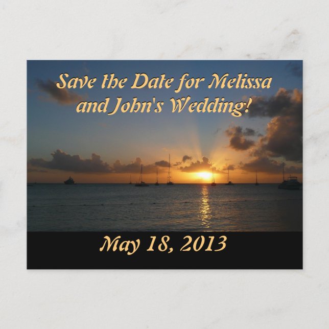 Solnedgång med segelbåtar vykort (Framsida)