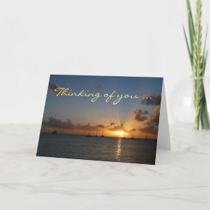 Solnedgång med "Thinking of You"-kort för segelbåt Kort