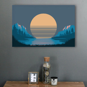 Solnedgång mellan bergen och Sjö Poster