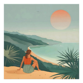 Solnedgång - Minimalistisk utskrift av kustvy Fototryck