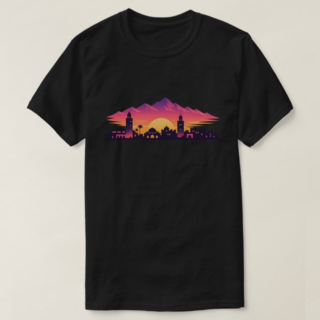 Solnedgång Morockansk Stadssiluett T-Shirt (Design framsida)