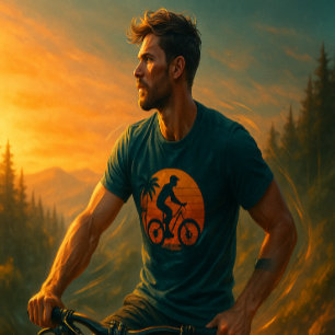 Solnedgång Mountain Biker Retro Art T Shirt