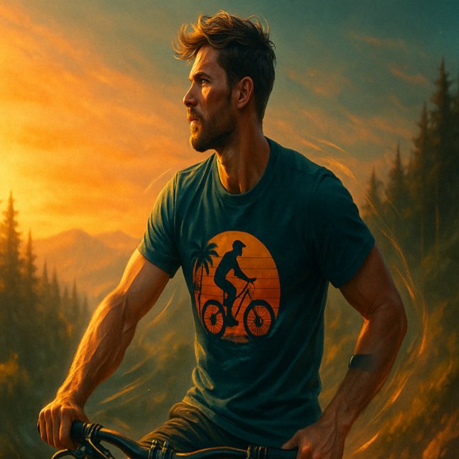 Solnedgång Mountain Biker Retro Art T Shirt (Skapare uppladdad)