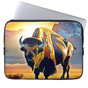 Solnedgång Mountain Bison Art Design Laptop Fodral