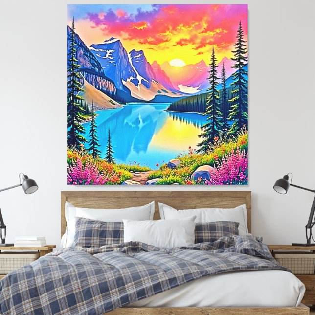 Solnedgång Mountain Lake Majestät Konst Canvastryck (Insitu (sovrum))