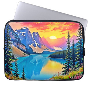 Solnedgång Mountain Lake Majestät Konst Laptop Fodral