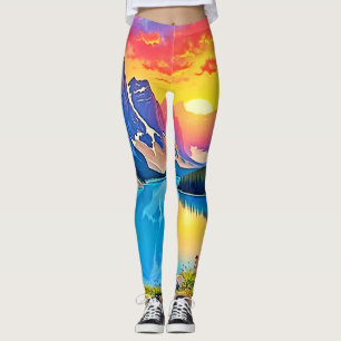 Solnedgång Mountain Lake Majestät Konst Leggings