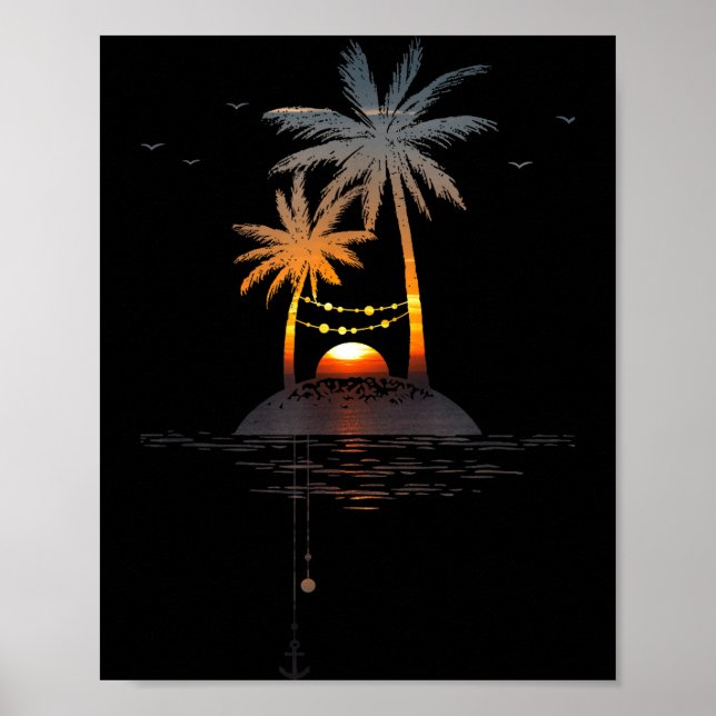 Solnedgång ö glow semester stämning  poster (Framsidan)