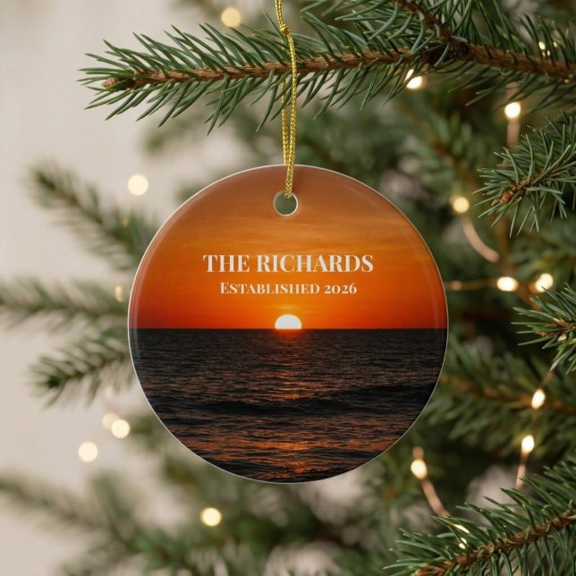 Solnedgång Ocean Anpassat Namn Julgransprydnad Keramik (Skapare uppladdad)