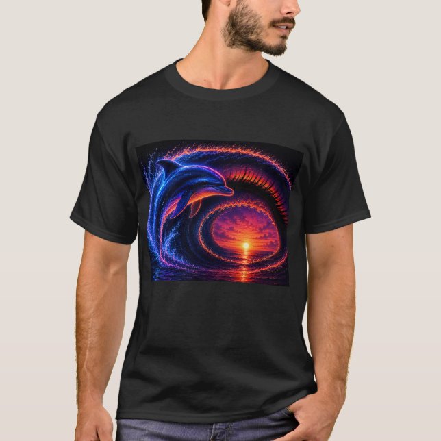 Solnedgång Ocean Delfin T Shirt (Framsida)