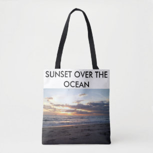 Solnedgång Ocean Kväll Kust Text Design Tygkasse