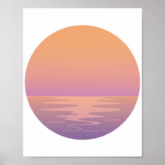 Solnedgång Ocean Minimalist Affisch – Handritad Tr (Framsidan)