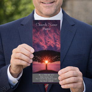 Solnedgång Ocean Träd Kyrka Rack Kort, Ministerkor Reklamkort