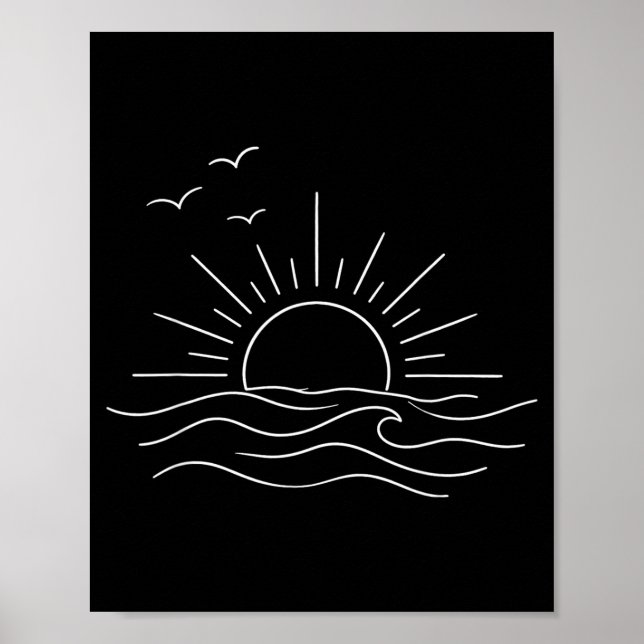 Solnedgång oceanvågor minimal linje konst frihet d poster (Framsidan)