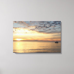 Solnedgång och båt Hav Inbäddad Canvas Konst