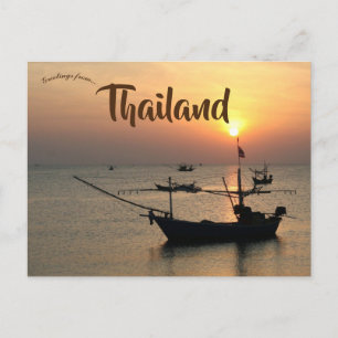 Solnedgång och båtar i Thailand Vykort
