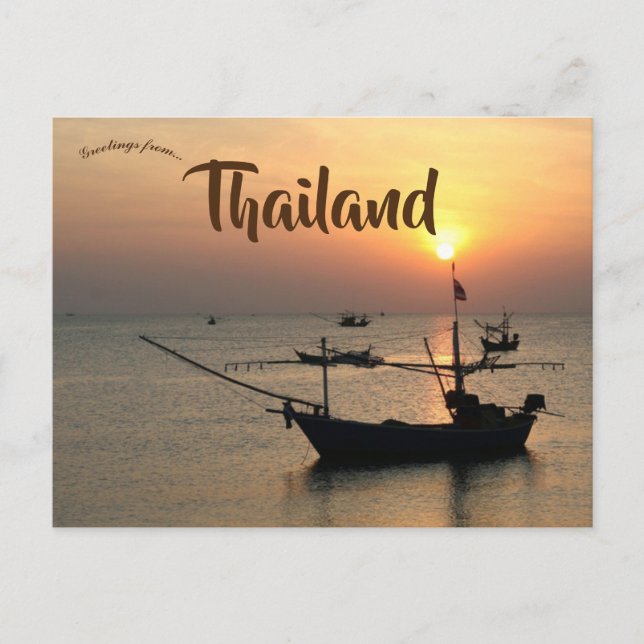Solnedgång och båtar i Thailand Vykort (Framsida)