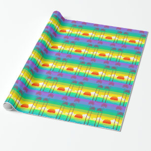 Solnedgång och Handflatan Träd Wrapping Papper Presentpapper