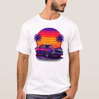 Solnedgång Och Retro Bil T-Shirt