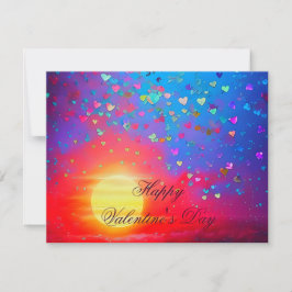 Solnedgång och spridda hjärtan valentin  julkort