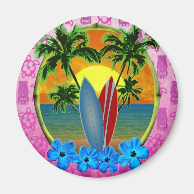 Solnedgång och surfbrädor magnet (Framsidan)