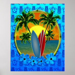Solnedgång och surfbrädor poster