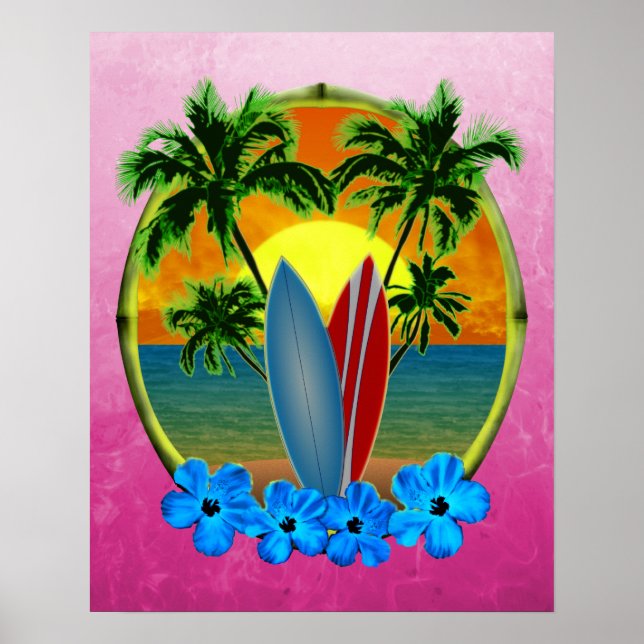Solnedgång och surfbrädor poster (Framsidan)