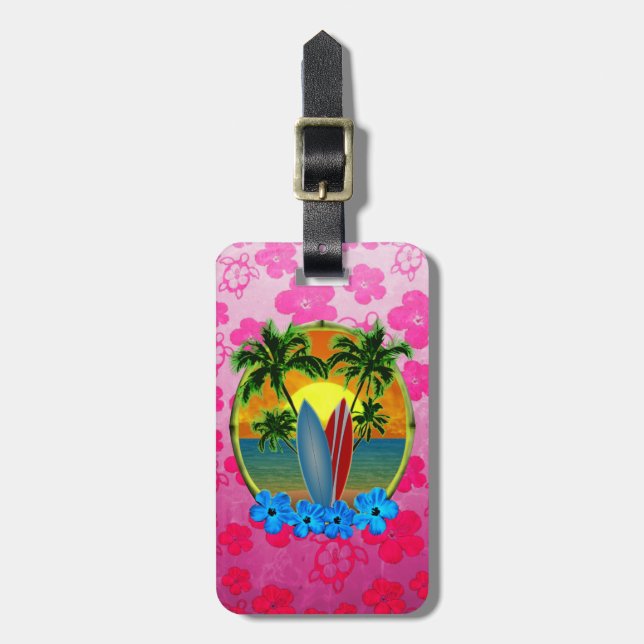 Solnedgång och surfingbrädor bagagebricka (Vertikal Framsida)