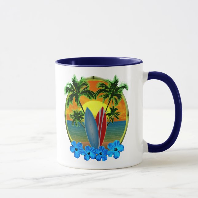Solnedgång och surfingbrädor mugg (Höger)
