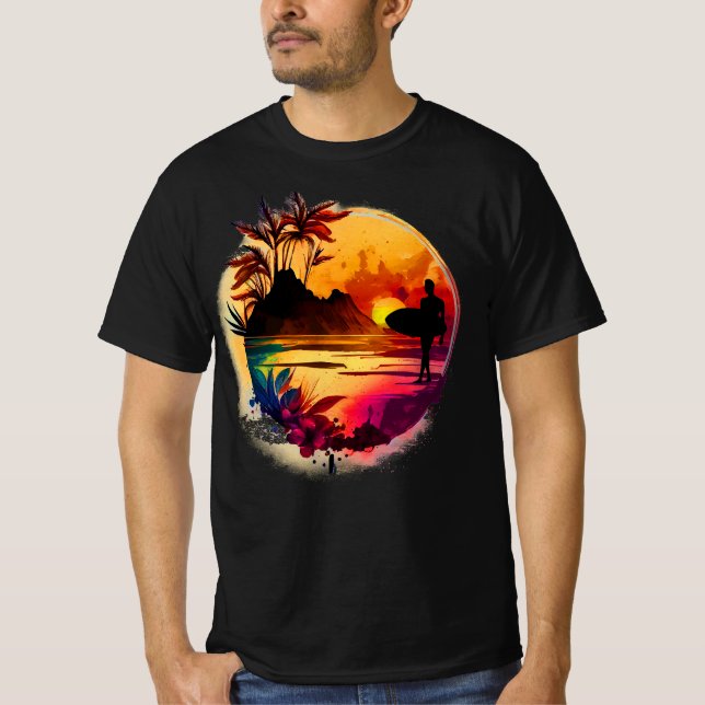 Solnedgång och surfning t shirt (Framsida)