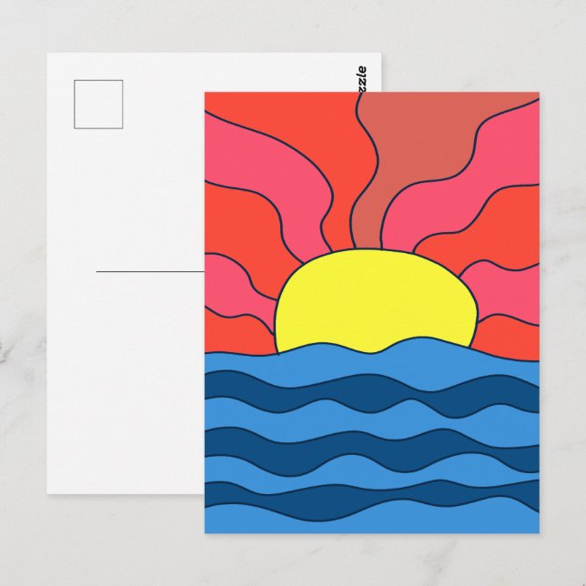 Solnedgång och Vågar Vykort (Fram/baksida)