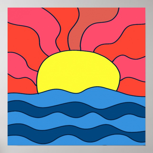 Solnedgång och vågor poster (Framsidan)