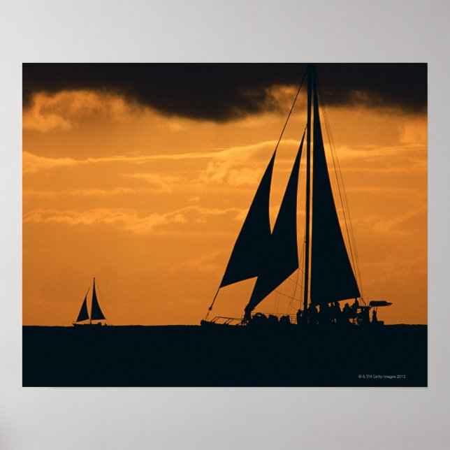 Solnedgång och yacht 2 poster (Framsidan)