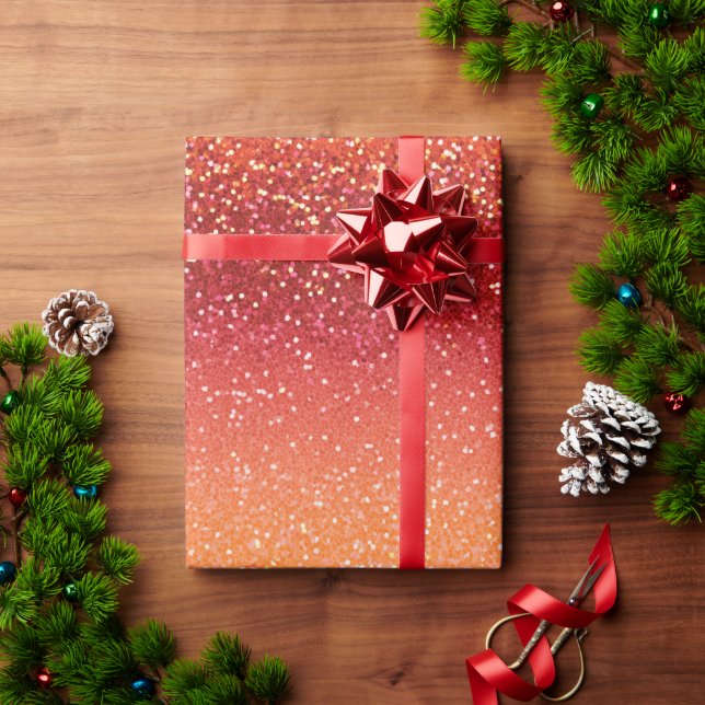 Solnedgång Ombre Blandad Orange Glittermönster Presentpapper (Julgåva)