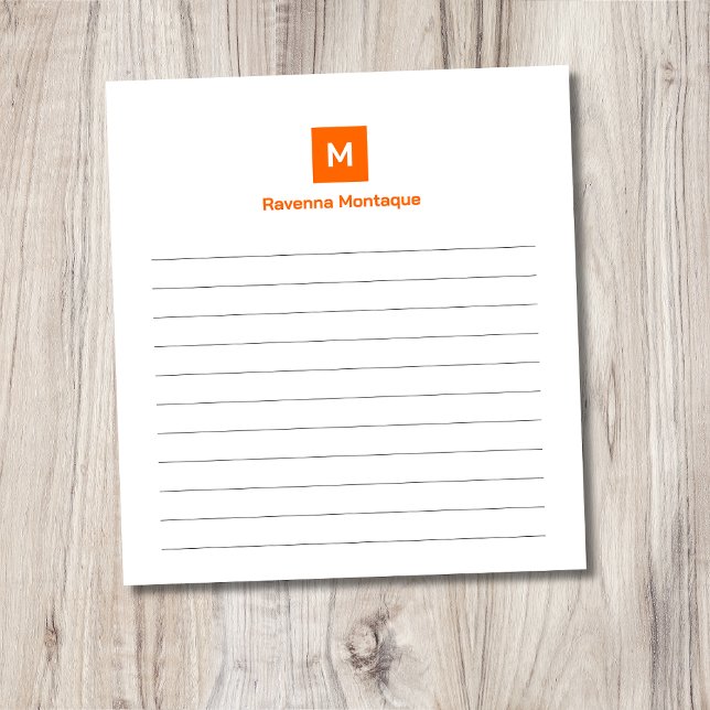 Solnedgång Orange Modern Stilren Trendig Monogram  Anteckningsblock (Skapare uppladdad)