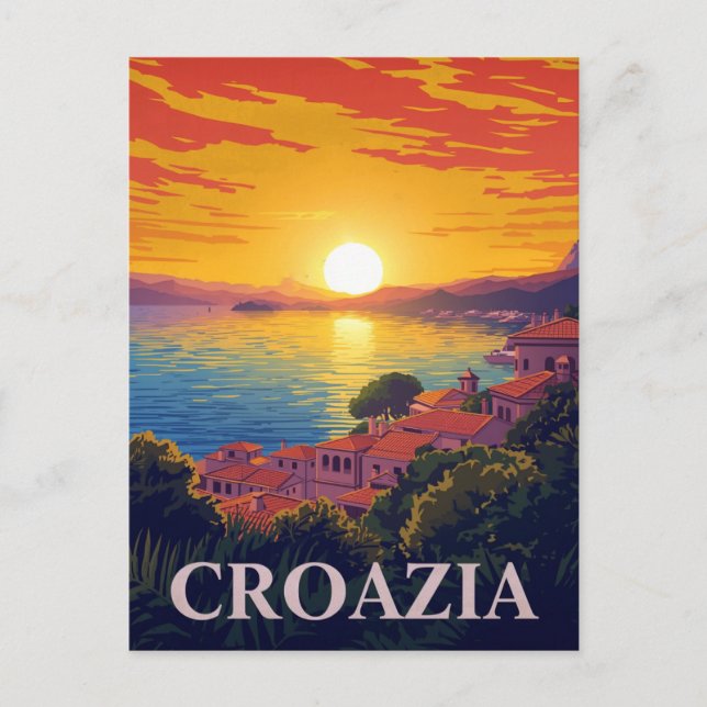 Solnedgång över Adriatiska kusten Kroatien Vykort (Framsida)