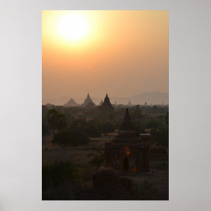 Solnedgång över Bagan Temples - Myanmar Photograph Poster