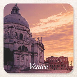 Solnedgång över Basilica i Venedig Underlägg Papper Kvadrat