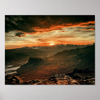 Solnedgång över bergen - Natur Poster